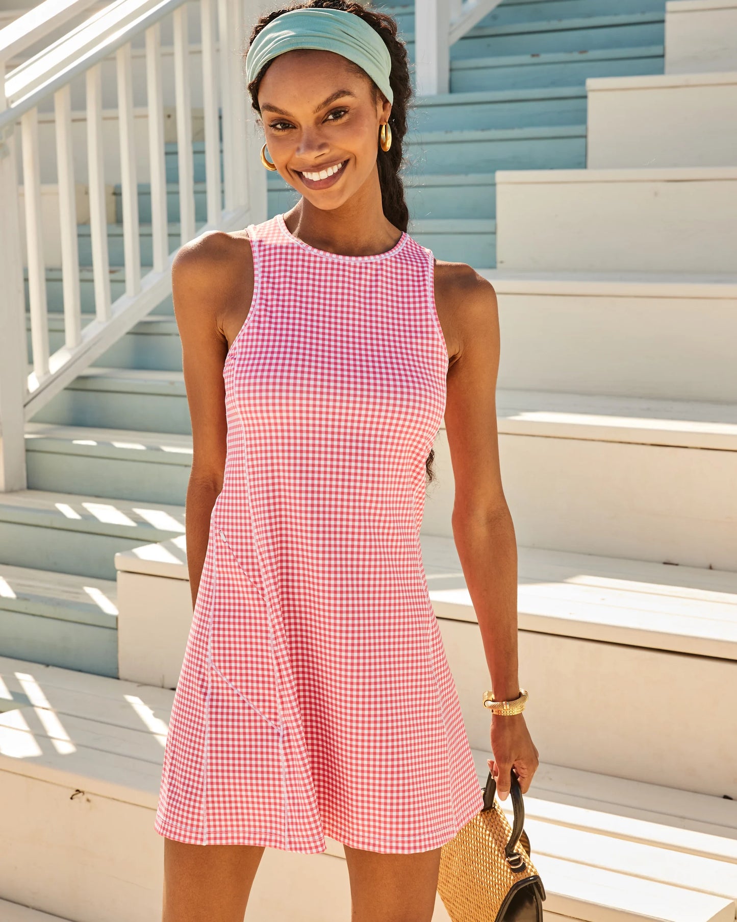 Smooth Sport Sleeveless Panama Active Dress - Guava Gingham