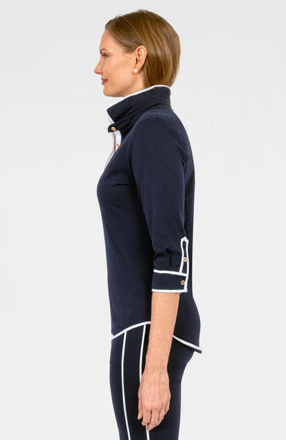Pop Over Top - Trim It Up - Navy/White