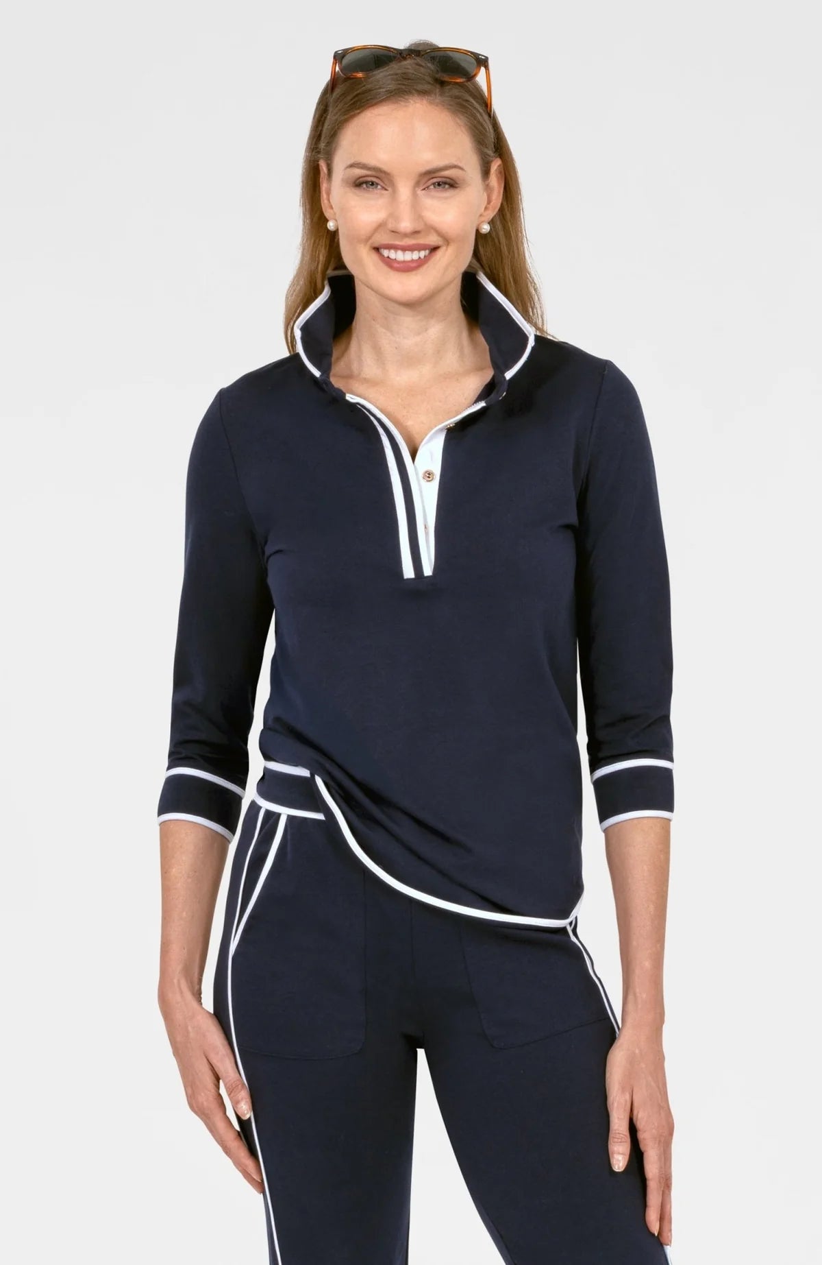 Pop Over Top - Trim It Up - Navy/White