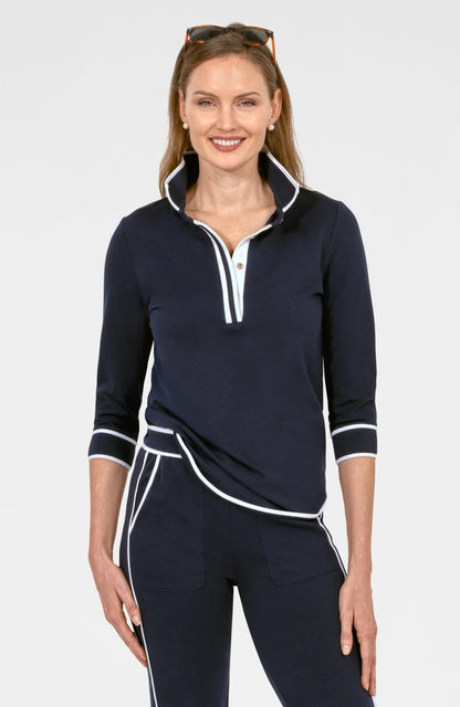 Pop Over Top - Trim It Up - Navy/White