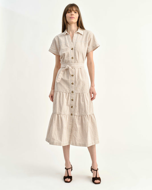 SP26 Adriana Shirt Dress-Camel Stripe