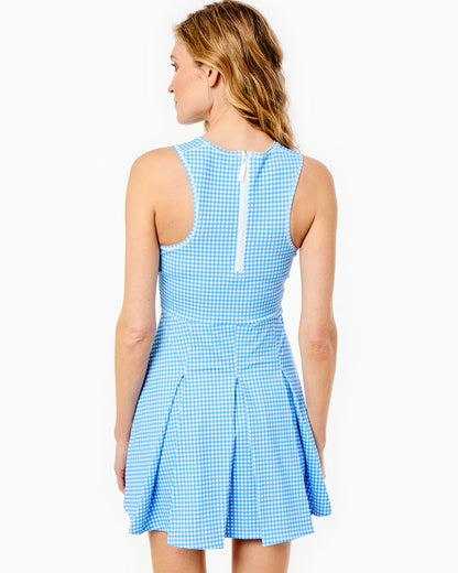 Smooth Sport Pleated Racquet Active Dress - Cerulean Gingham