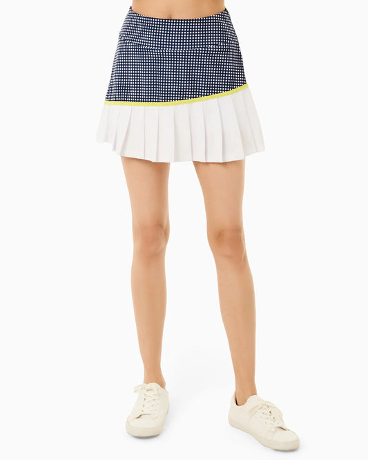 Mixed Smooth Sport 15in Rally Skort -  Navy Gingham/Chartreuse