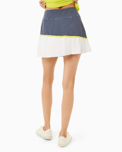 Mixed Smooth Sport 15in Rally Skort -  Navy Gingham/Chartreuse