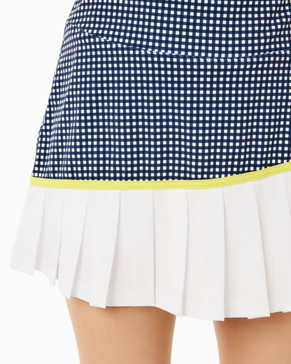 Mixed Smooth Sport 15in Rally Skort -  Navy Gingham/Chartreuse