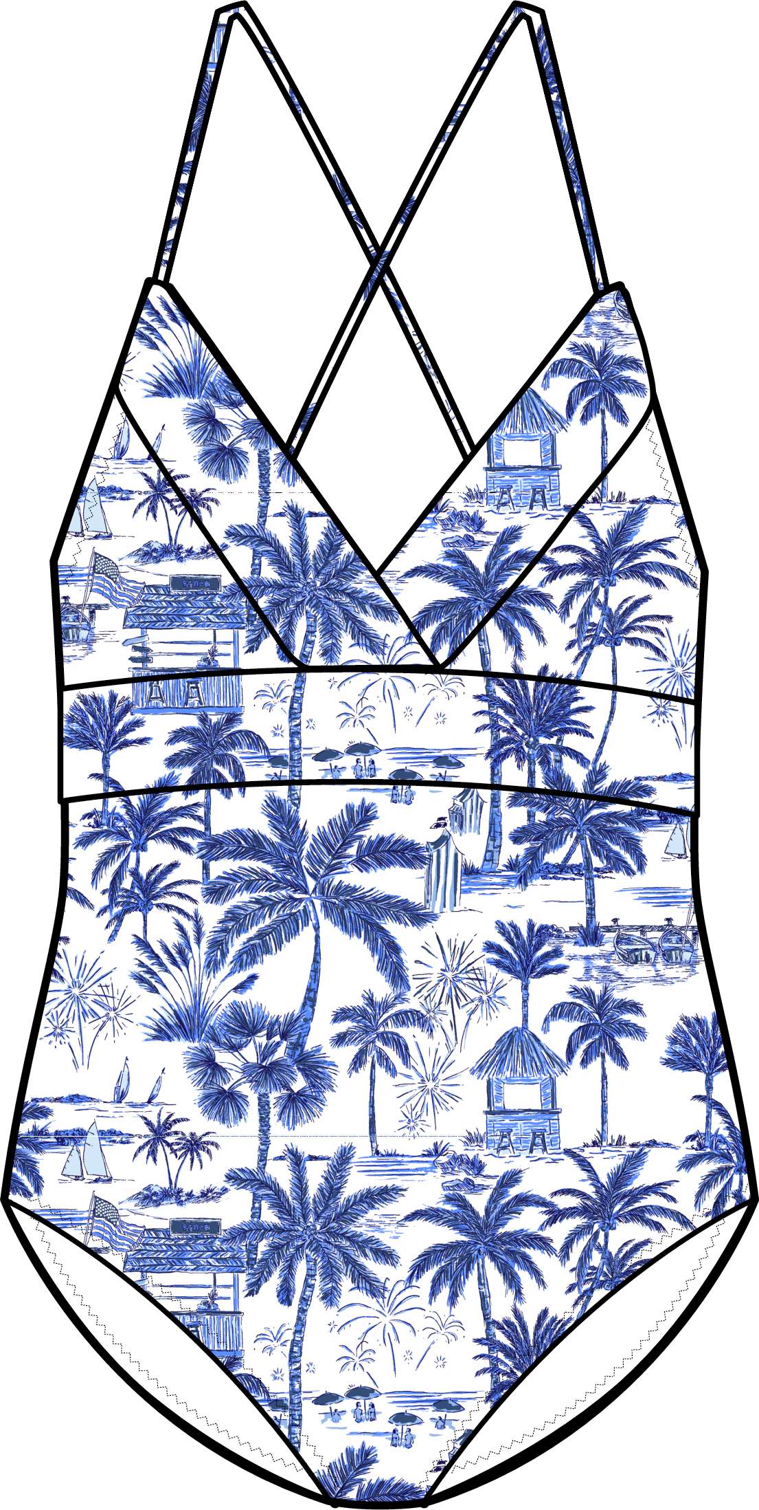 Sconset One-Piece - Beachy Toile Navy