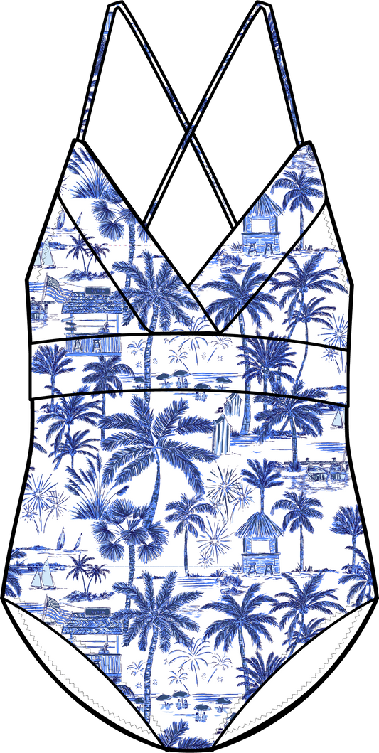 Sconset One-Piece - Beachy Toile Navy