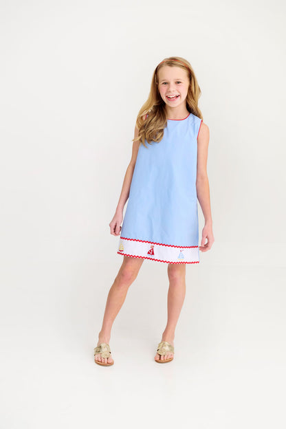 Annie Apron Dress - Beale Street Blue/Worth Ave White/Sailboats