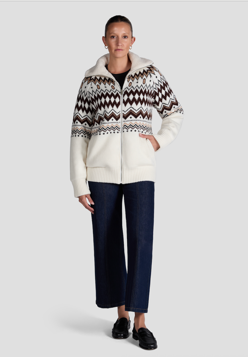 The Chalet Sherpa Jacket - Cream/Espresso Multi