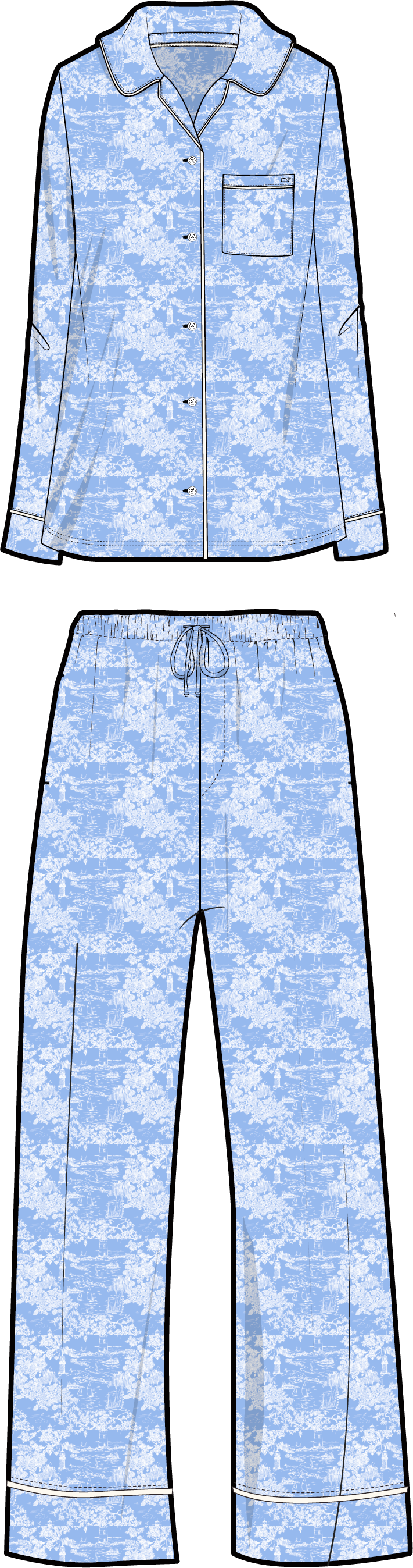 Pima Cotton Long Sleeve Sleep Set - Viney Toile