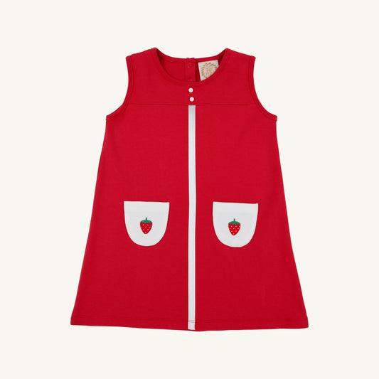 Peggy Pocket Dress- Heavy Weight Knit - Richmond Red/Worth Ave White/Strawberries