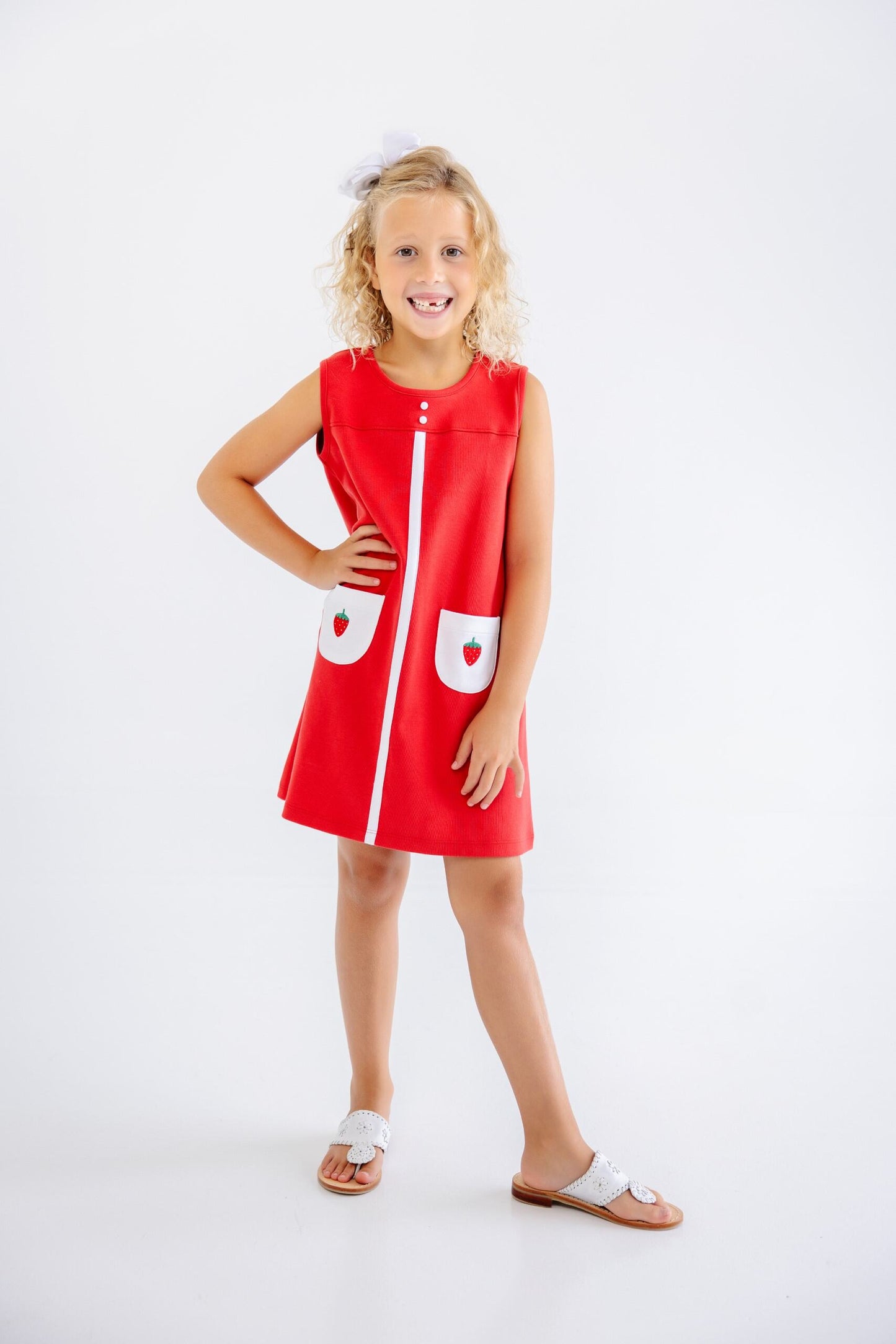 Peggy Pocket Dress- Heavy Weight Knit - Richmond Red/Worth Ave White/Strawberries