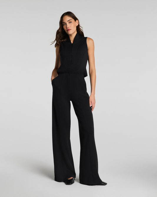 Spanx Airessentials® Shawl Collar Half Zip Jumpsuit - Very Black
