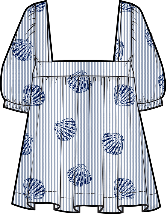Serena Top - Shell Jacquard Navy