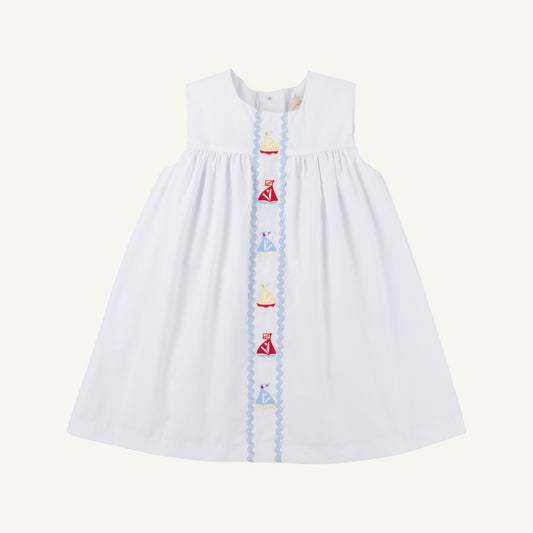 Sleeveless Tabitha's Teacher's Pet Dress - Broadcloth - Worth Ave White/Sailboat