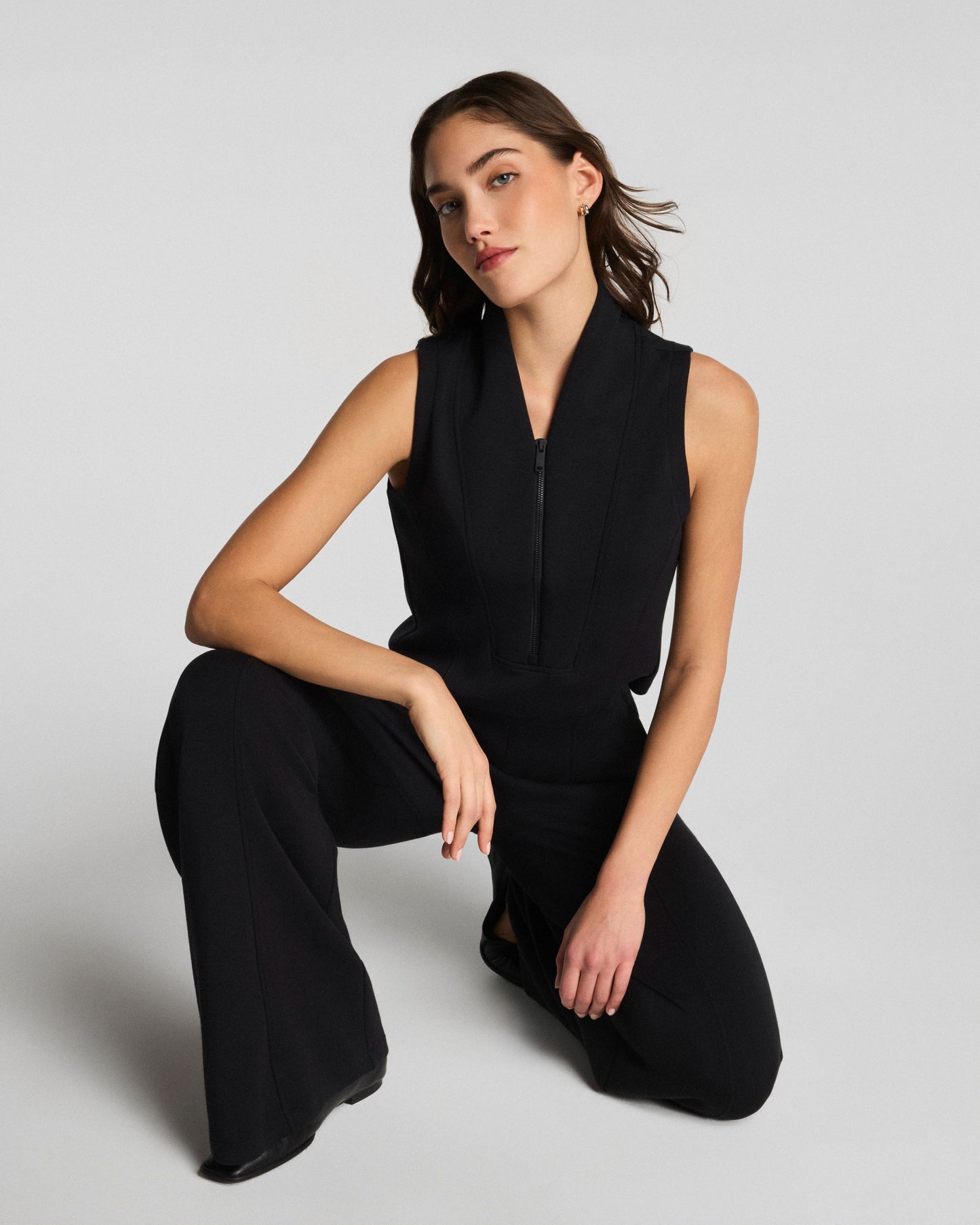 Spanx Airessentials® Shawl Collar Half Zip Jumpsuit - Very Black