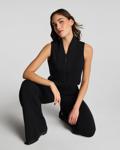 Spanx Airessentials® Shawl Collar Half Zip Jumpsuit - Very Black