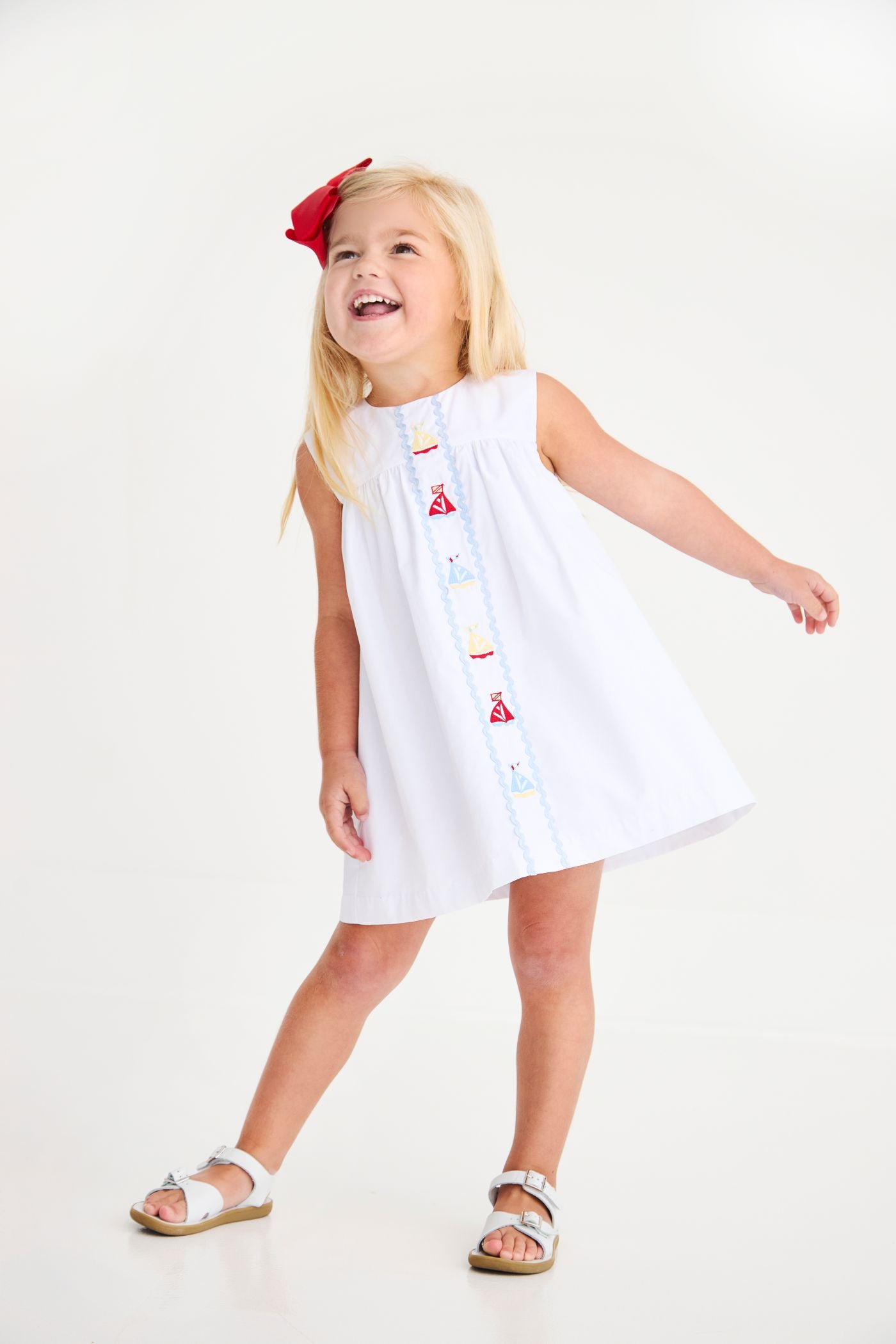 Sleeveless Tabitha's Teacher's Pet Dress - Broadcloth - Worth Ave White/Sailboat