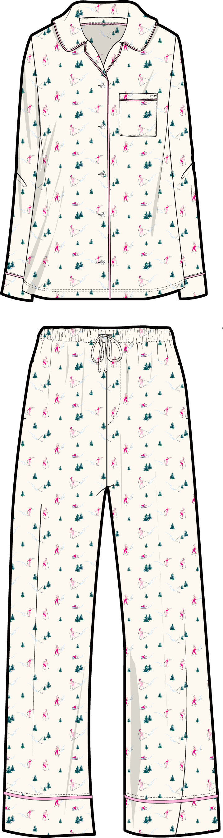 Pima Cotton Long Sleeve Sleep Set - Snow Bunny - Marshmallow