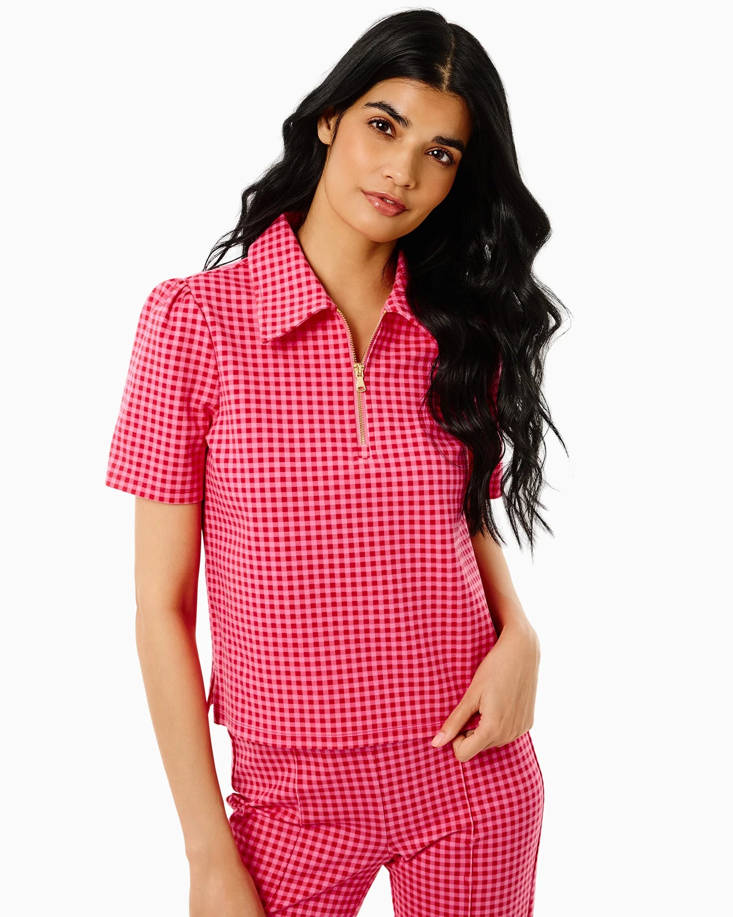 Ponte Virginian Polo Top - Rose Check