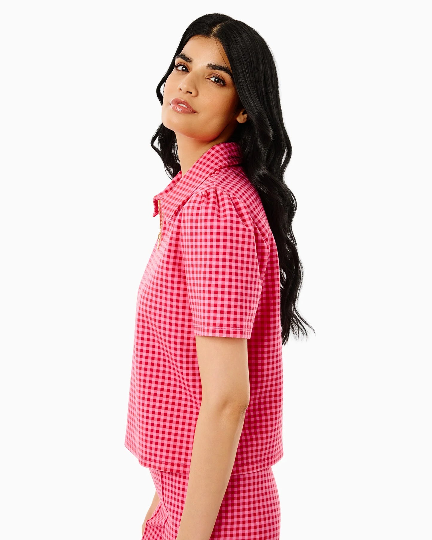 Ponte Virginian Polo Top - Rose Check