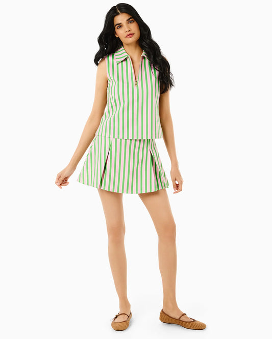 Ponte Virginian Pleated 14.25in Skort - Color Key Lime/Bubblegum Cabana Stripe
