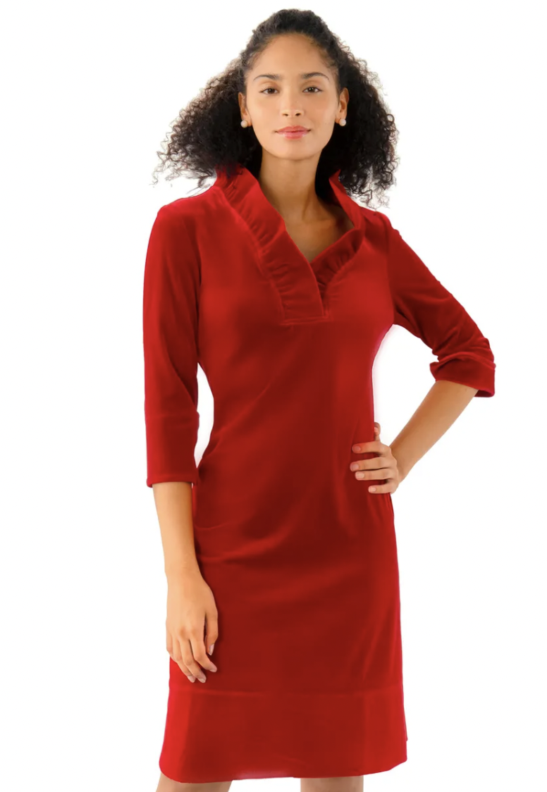 Ruffneck Dress - Silky Velvet Red